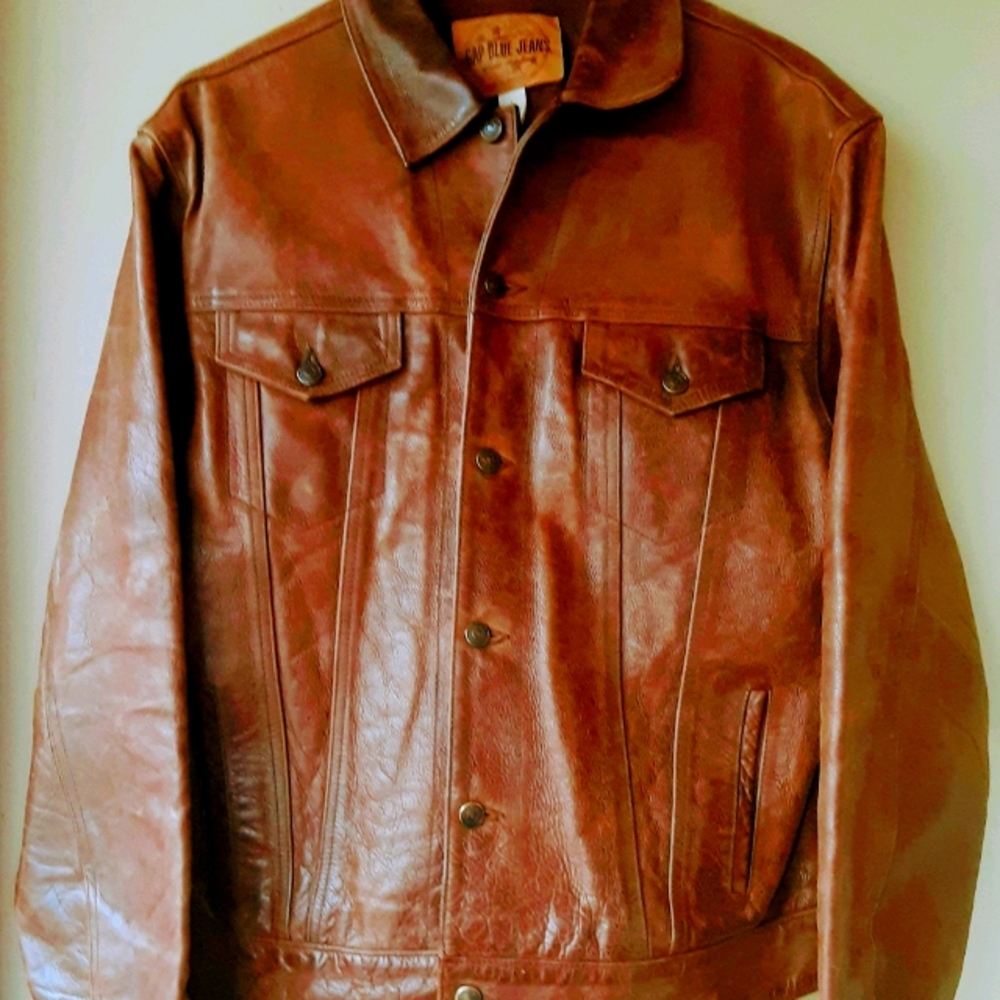 GAP BLUE JEANS LEATHER JACKET